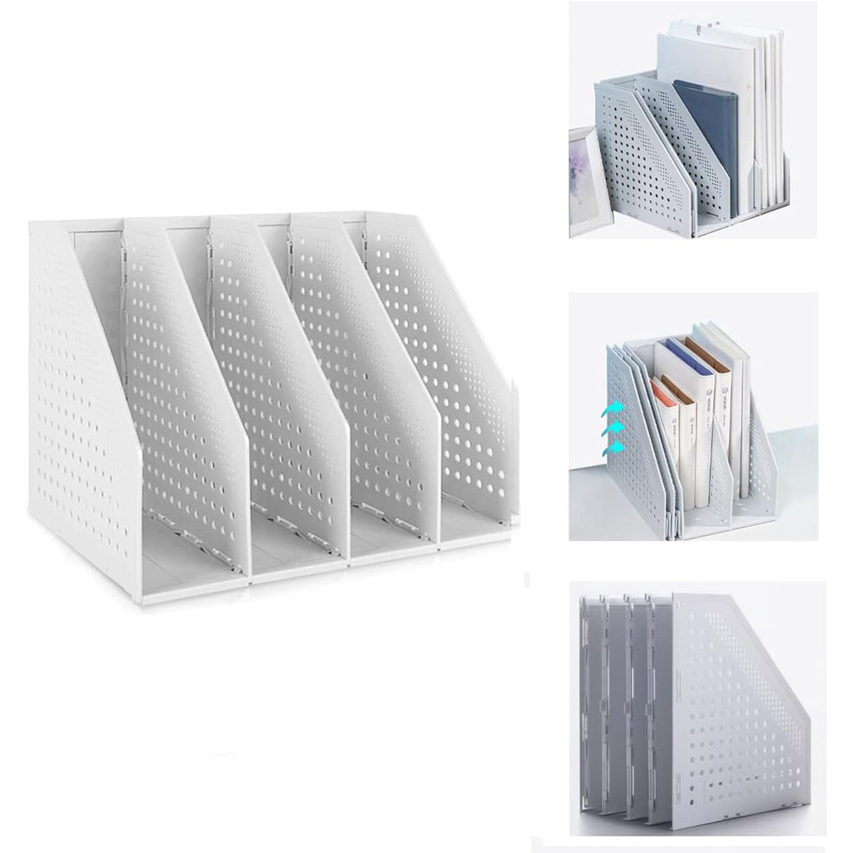 4-Compartment Document Storage Rack Foldable HIPS