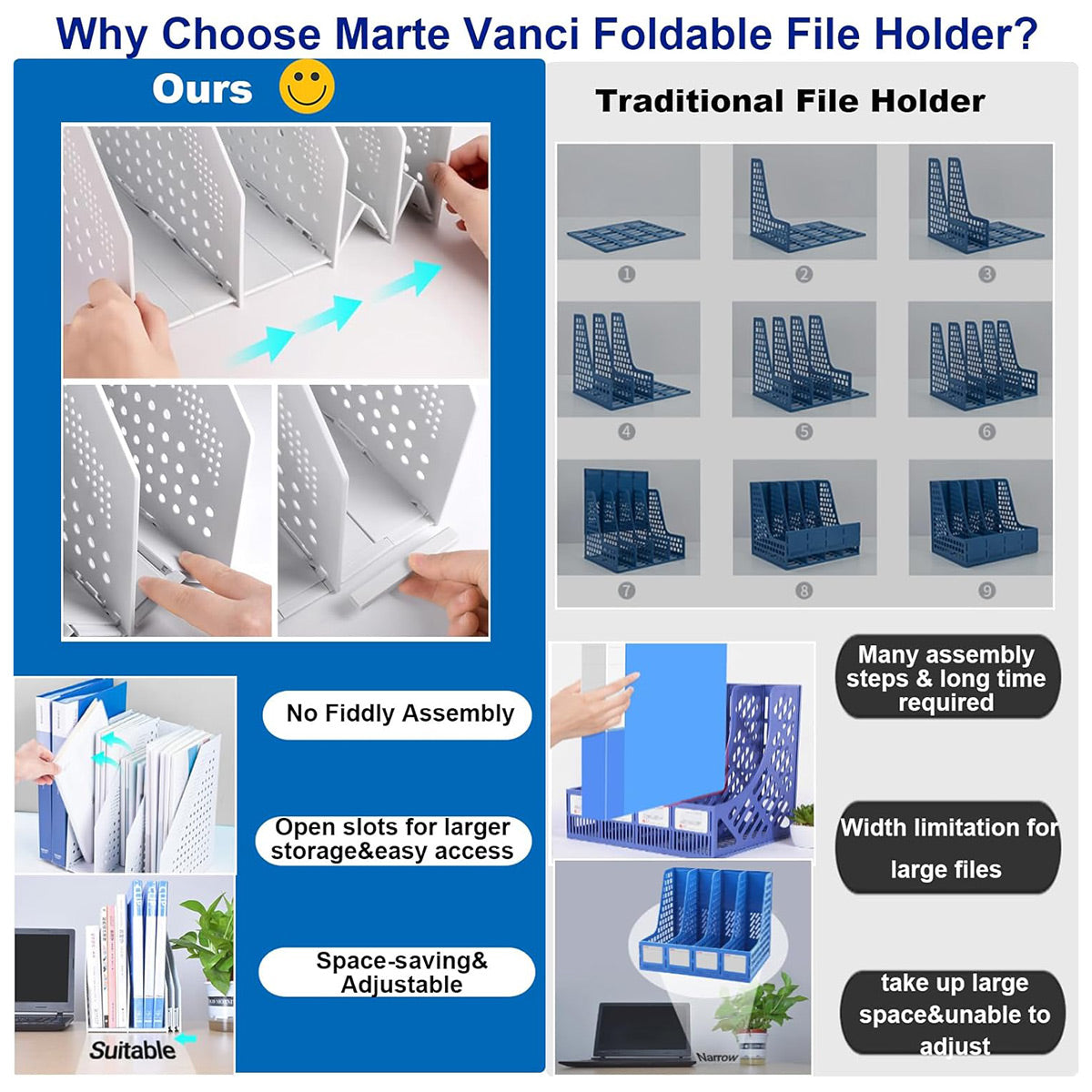 4-Compartment Document Storage Rack Foldable HIPS
