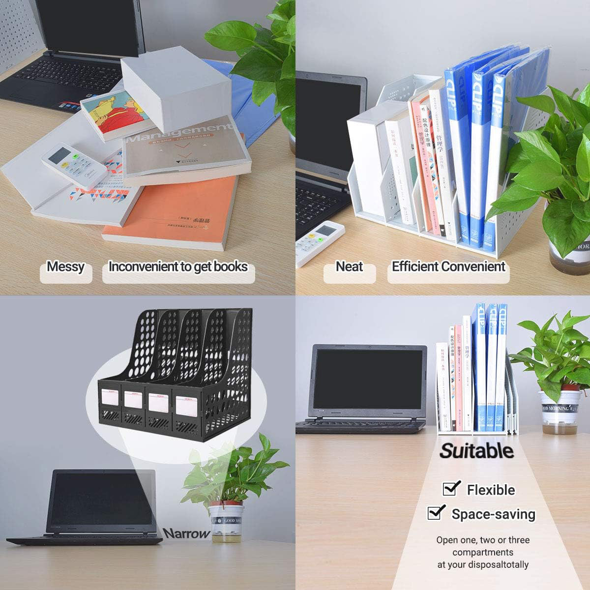 4-Compartment Document Storage Rack Foldable HIPS