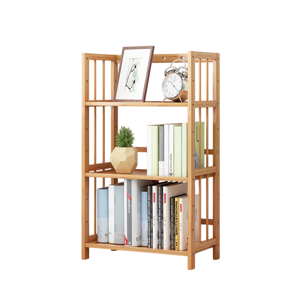 Three Layer Bamboo Bookshelf Floor Rack for Home and Office