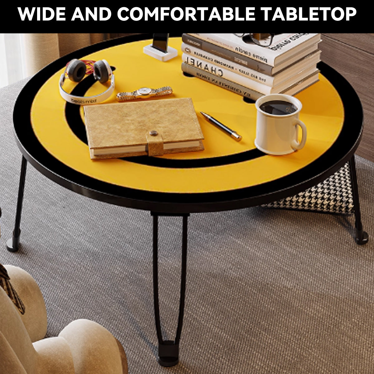 Foldable Small Table with Smiley Face Pattern for Children Use