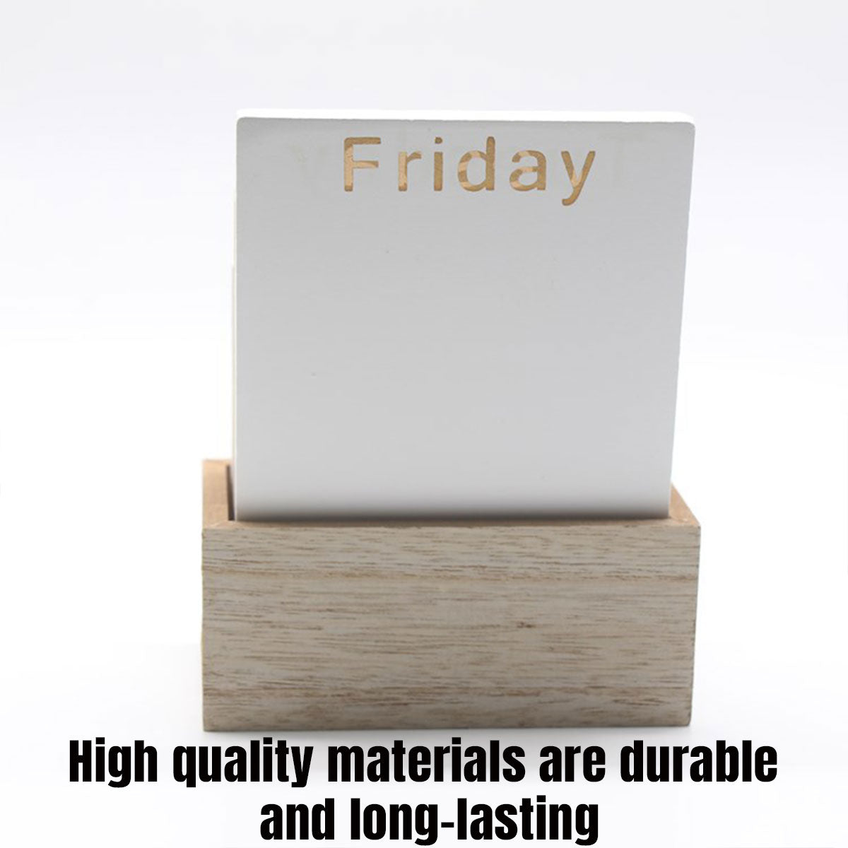 Wooden Perpetual Desk Calendar Retro Block Desktop Decor