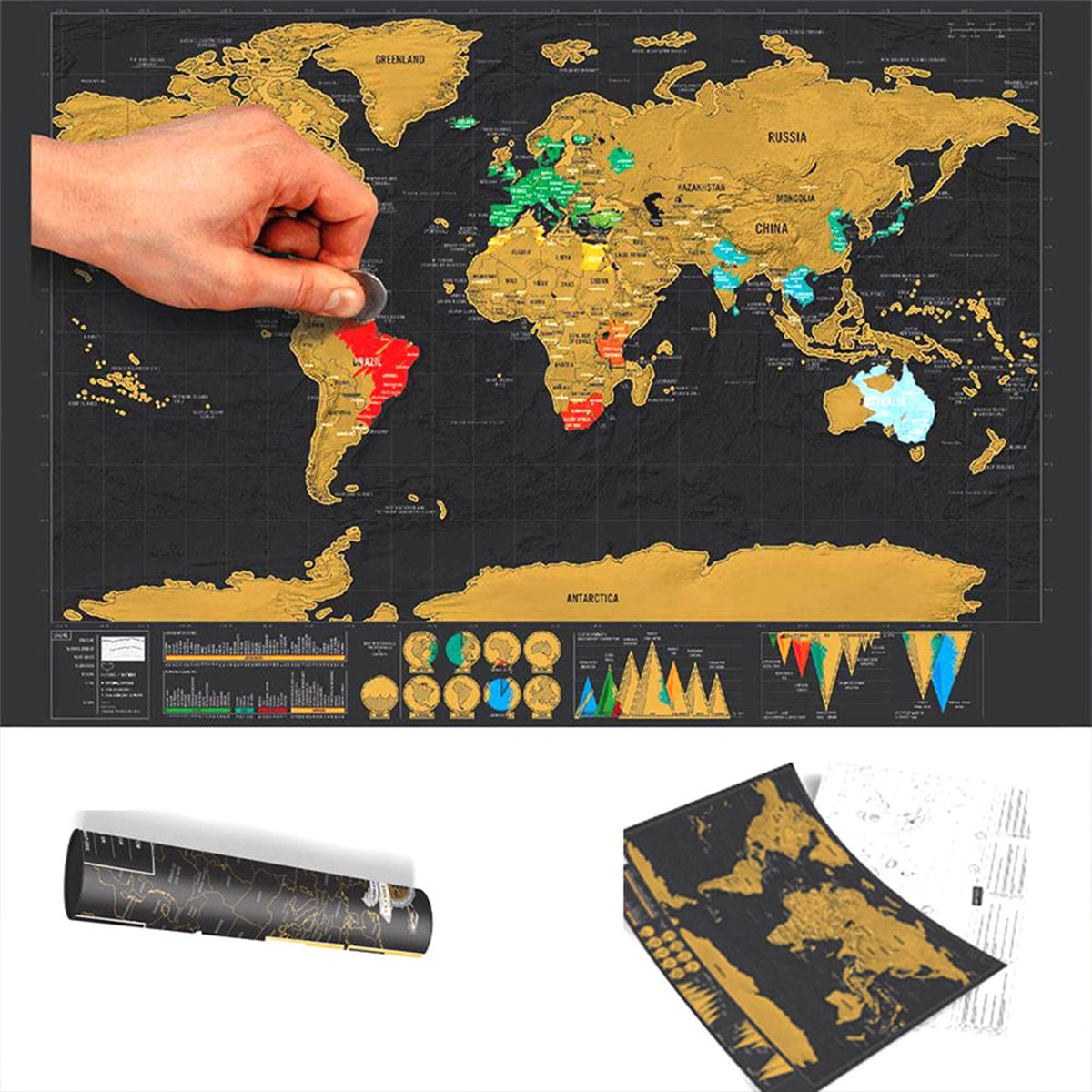 Deluxe Scratch Off World Map Interactive Travel Poster