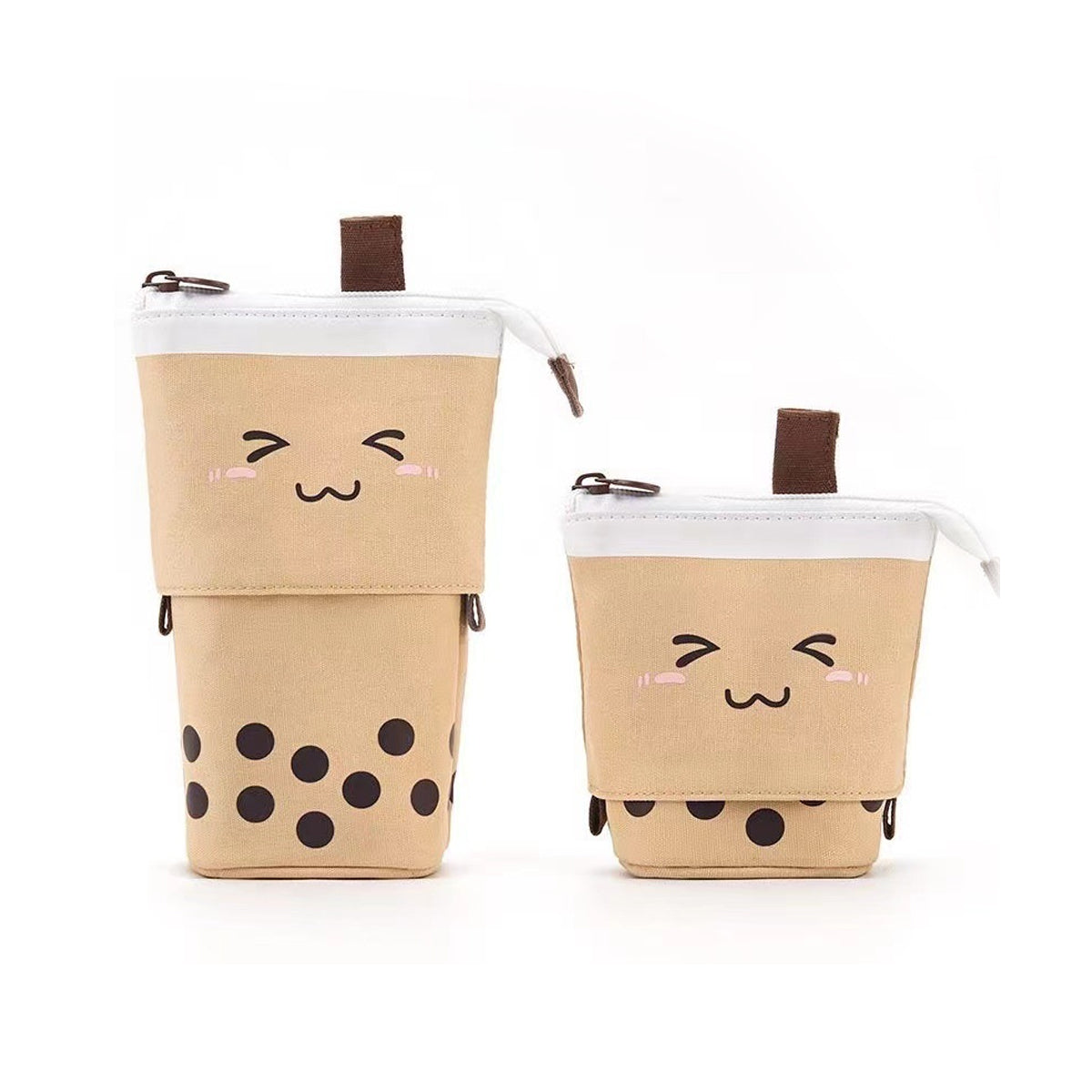 2 Pcs Bubble Tea Telescopic Pencil Case Canvas Beige Pink