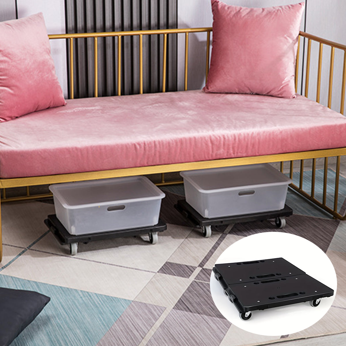 2 Pcs Rolling Utility Cart Silent Platform Trolley 50KG