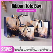 25pcs Marble Pattern Gift Bags with Ribbon Handles