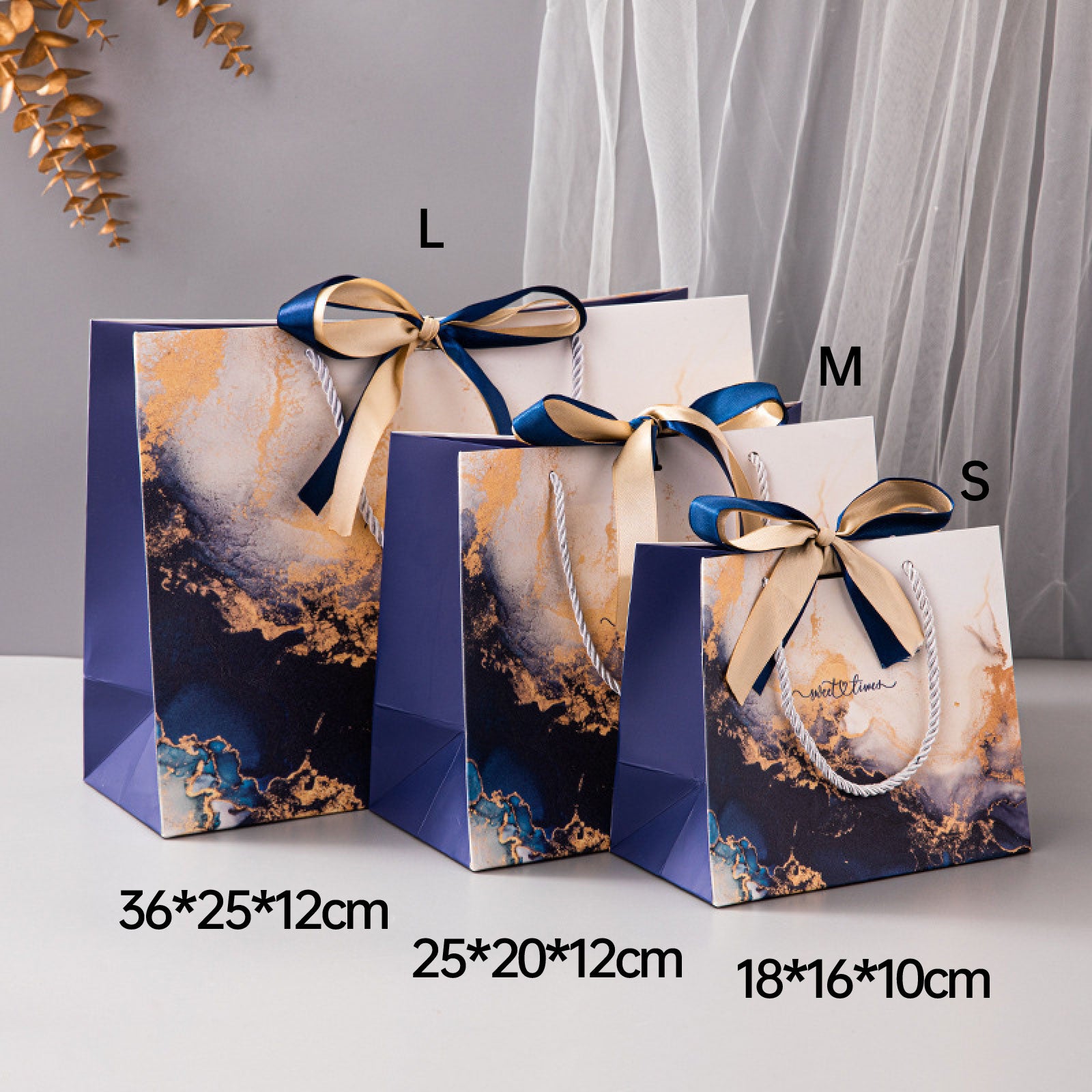 25pcs Marble Pattern Gift Bags with Ribbon Handles