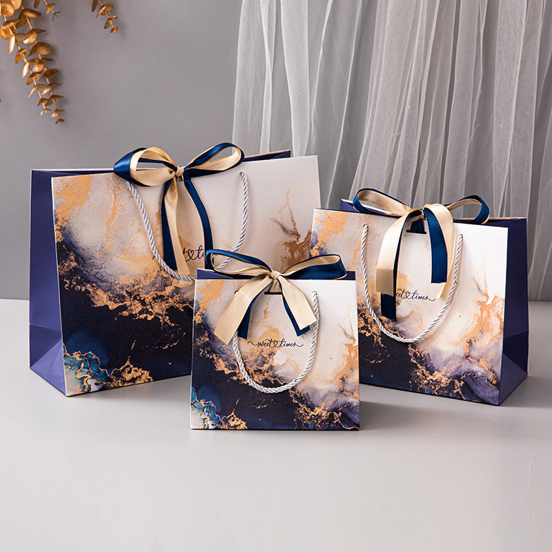 25pcs Marble Pattern Gift Bags with Ribbon Handles