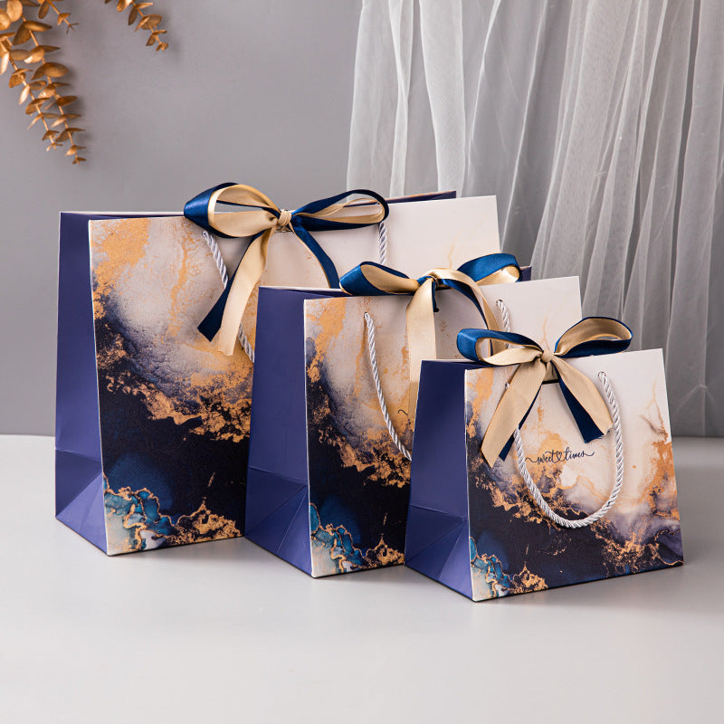 25pcs Marble Pattern Gift Bags with Ribbon Handles