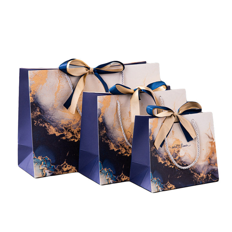 25pcs Marble Pattern Gift Bags with Ribbon Handles