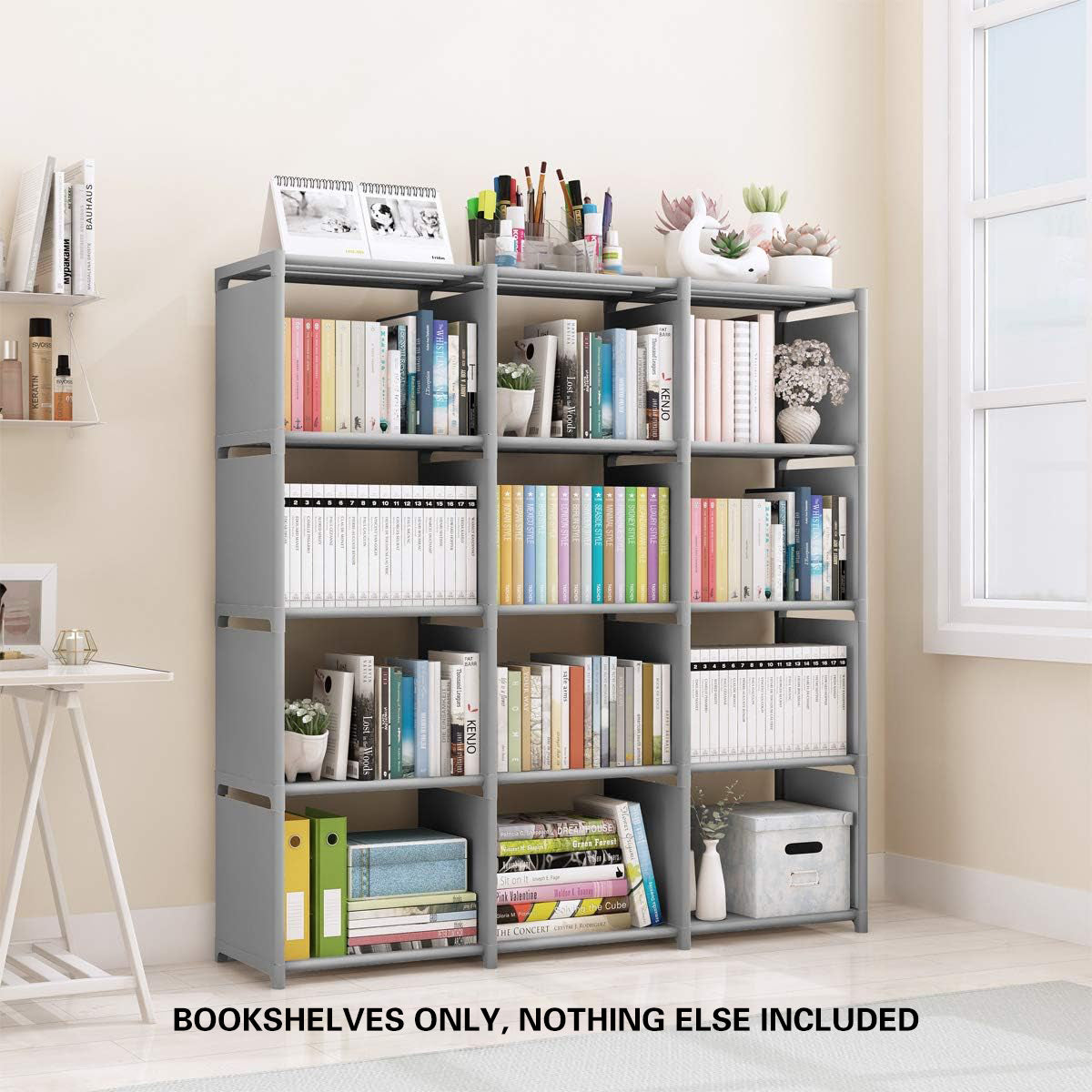 Bookshelf Storage Cabinet Steel Frame 9 or 12 Compartments