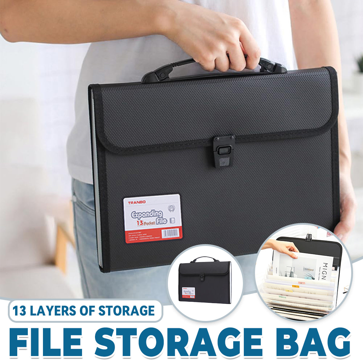 13 Layer File Bag Organizer Portable Handheld Document Case