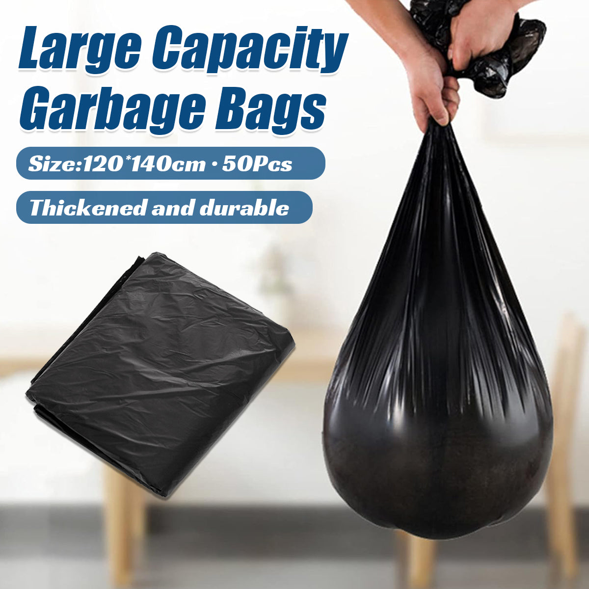 50pcs Heavy Duty Large Trash Bags 140x120cm Black