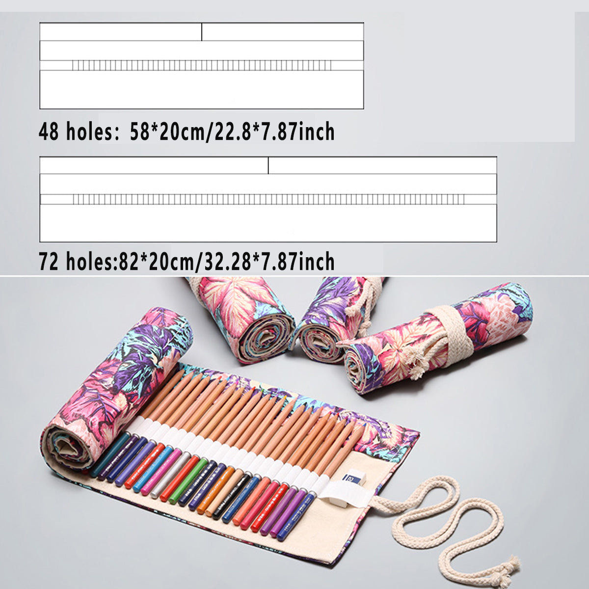 Canvas Roll Pencil Case 48/72 Holes with Drawstring Tie