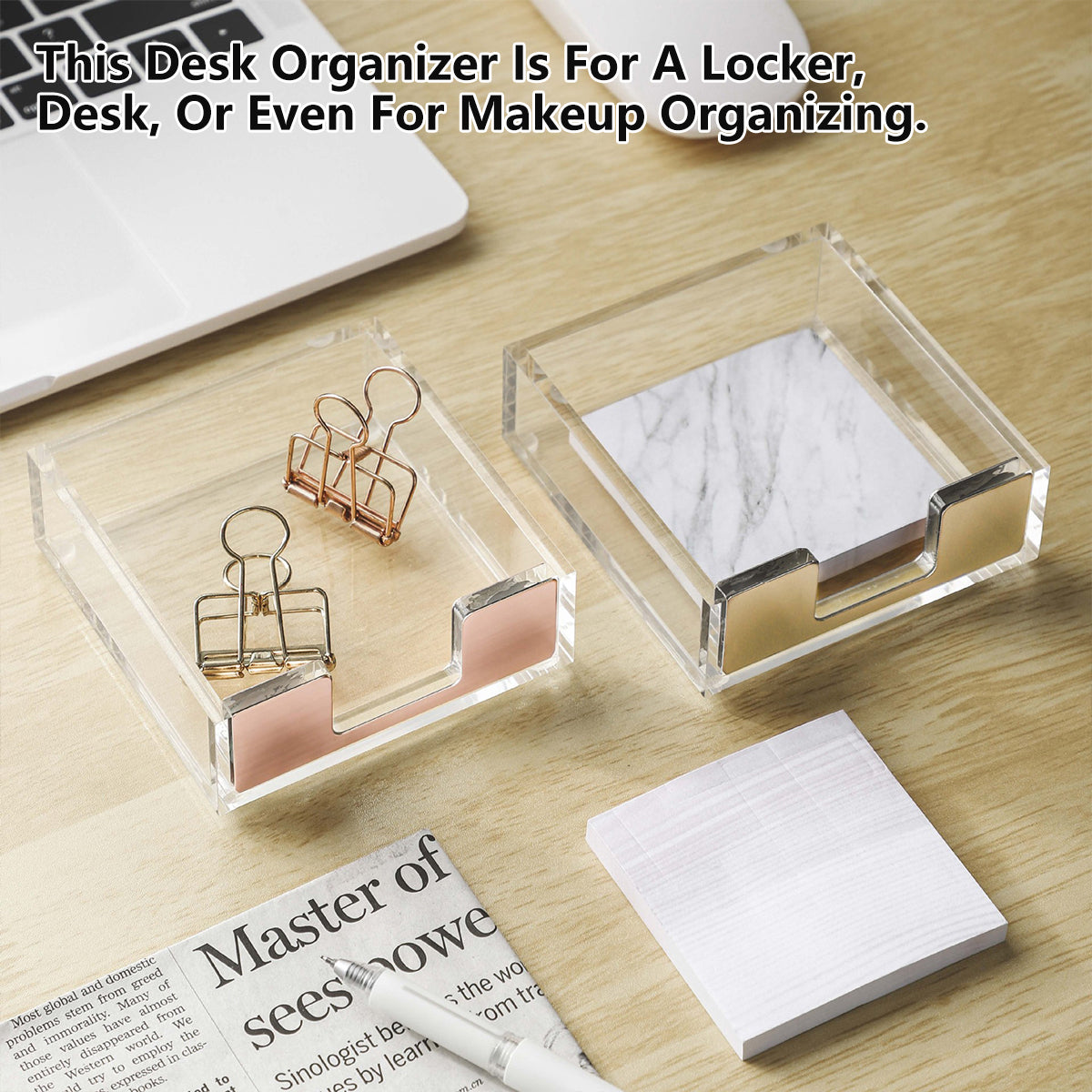 Large Desktop Sticky Note Box Organiser Acrylic Storage Holder