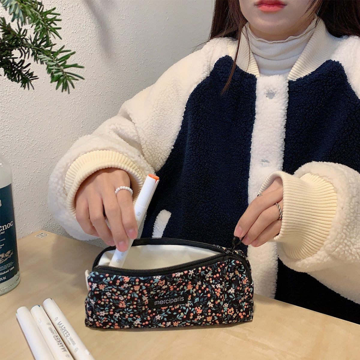 Pencil Case Organiser Bag Large Capacity Corduroy Zipper