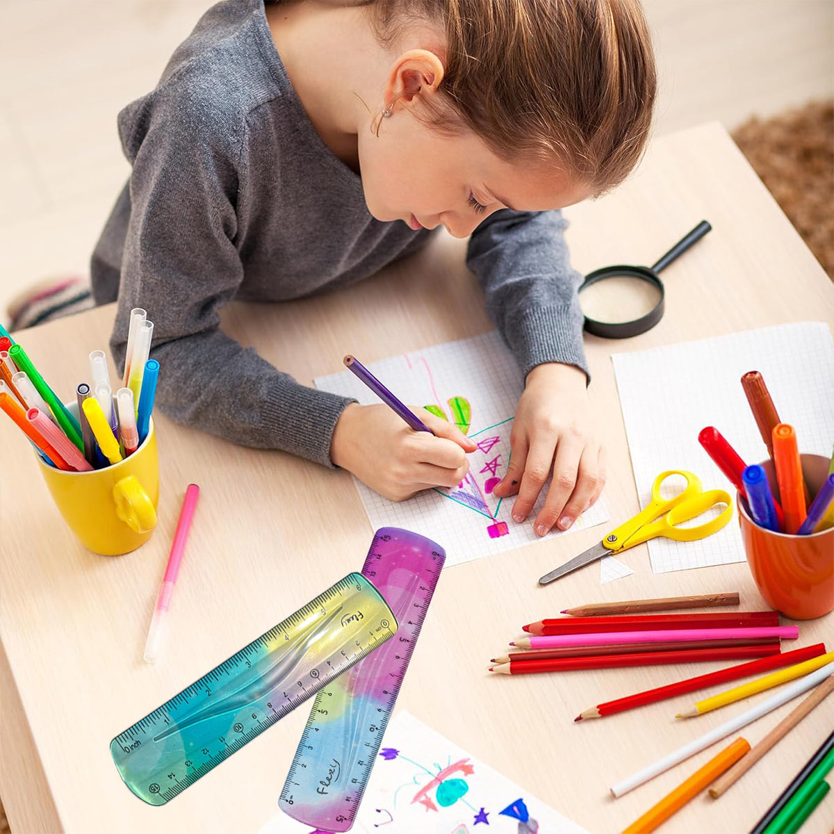 2PCS Colourful Bendable Soft Rulers 15cm Foldable Flexible Set