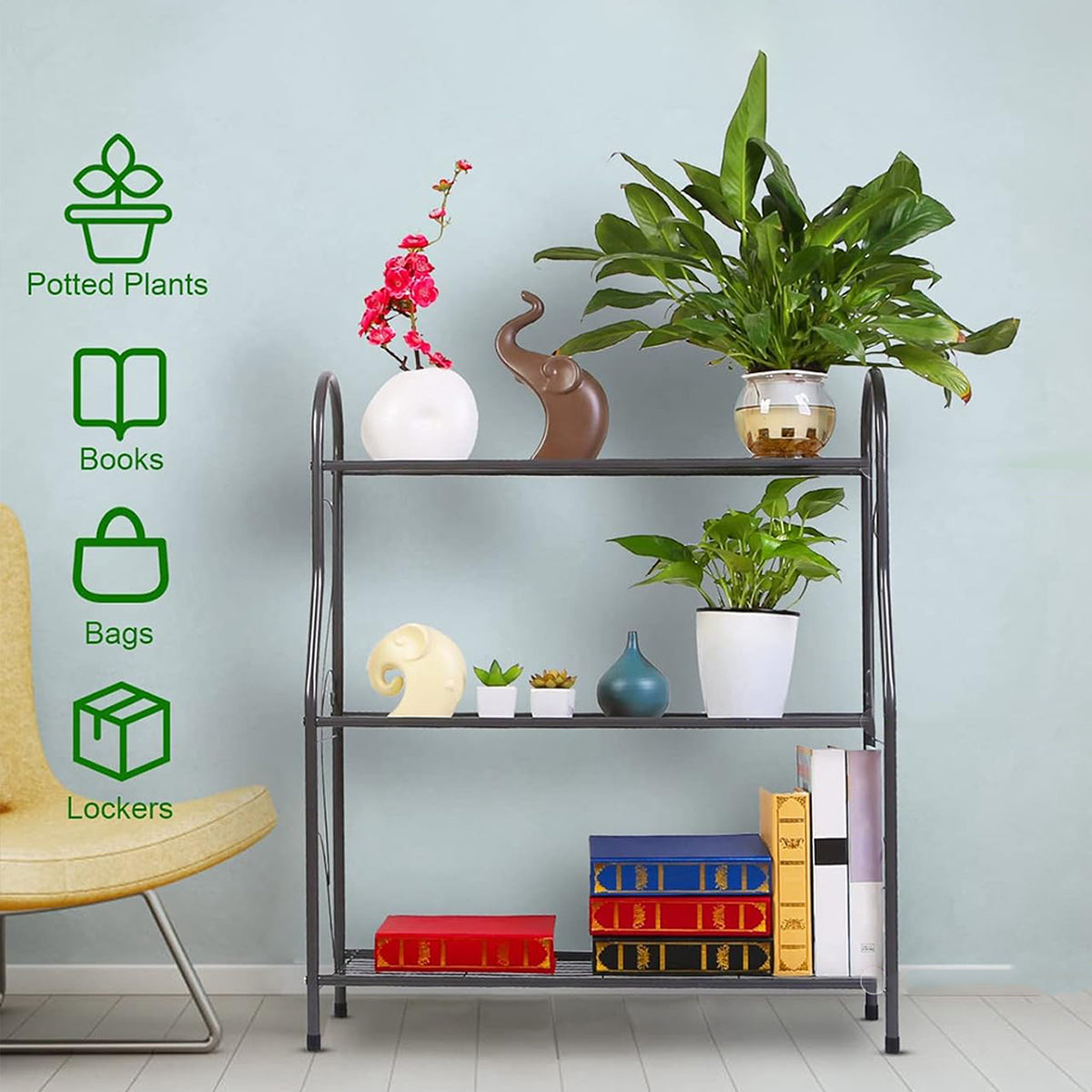 3-Tier Metal Flower Stand for Indoor and Outdoor