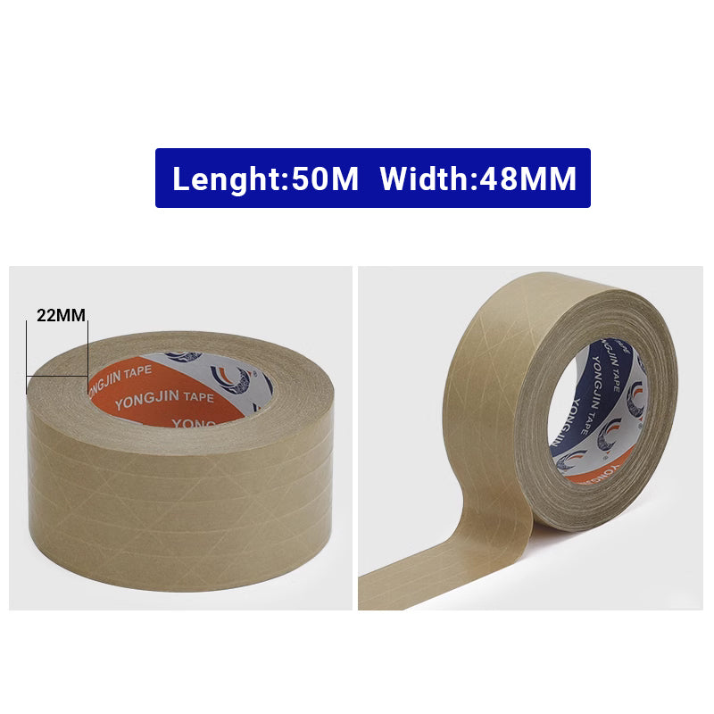 36 Rolls Kraft Paper Tape with Thread 48mm x 50m Self Adhesive