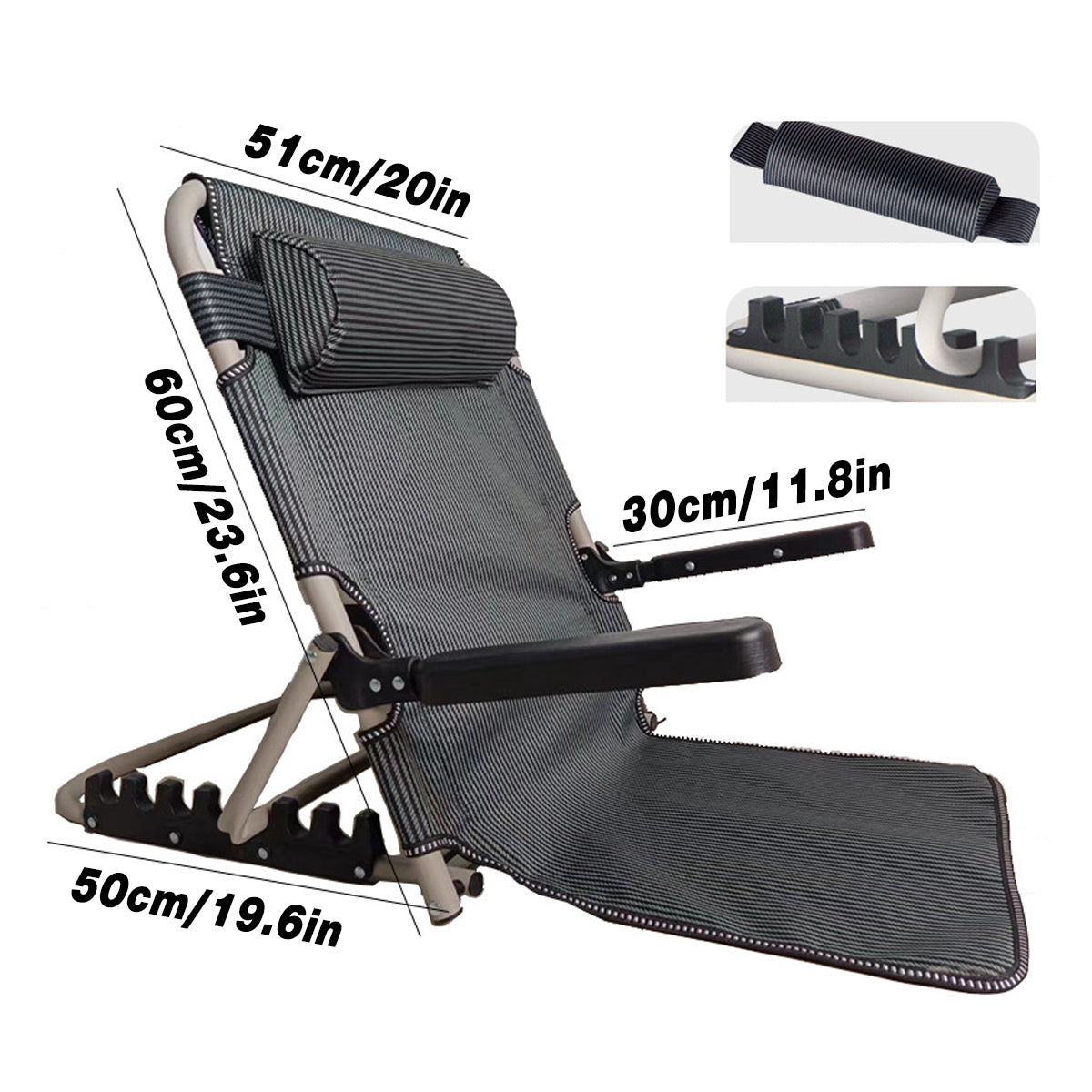 Adjustable Folding Bed Backrest with Armrest 40–90 Degree Support