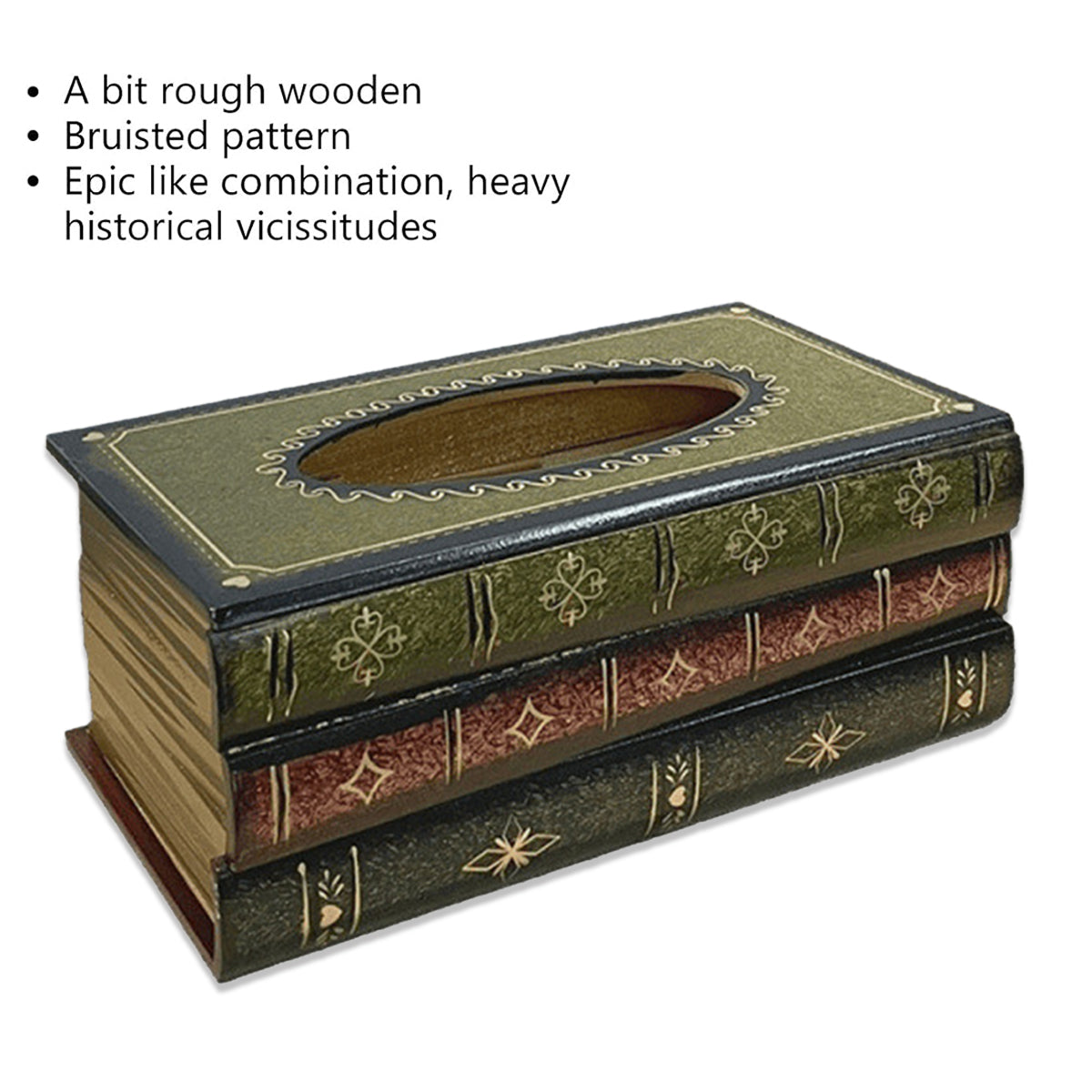 Retro Book-Shaped Wooden Tissue Box Hand-Painted