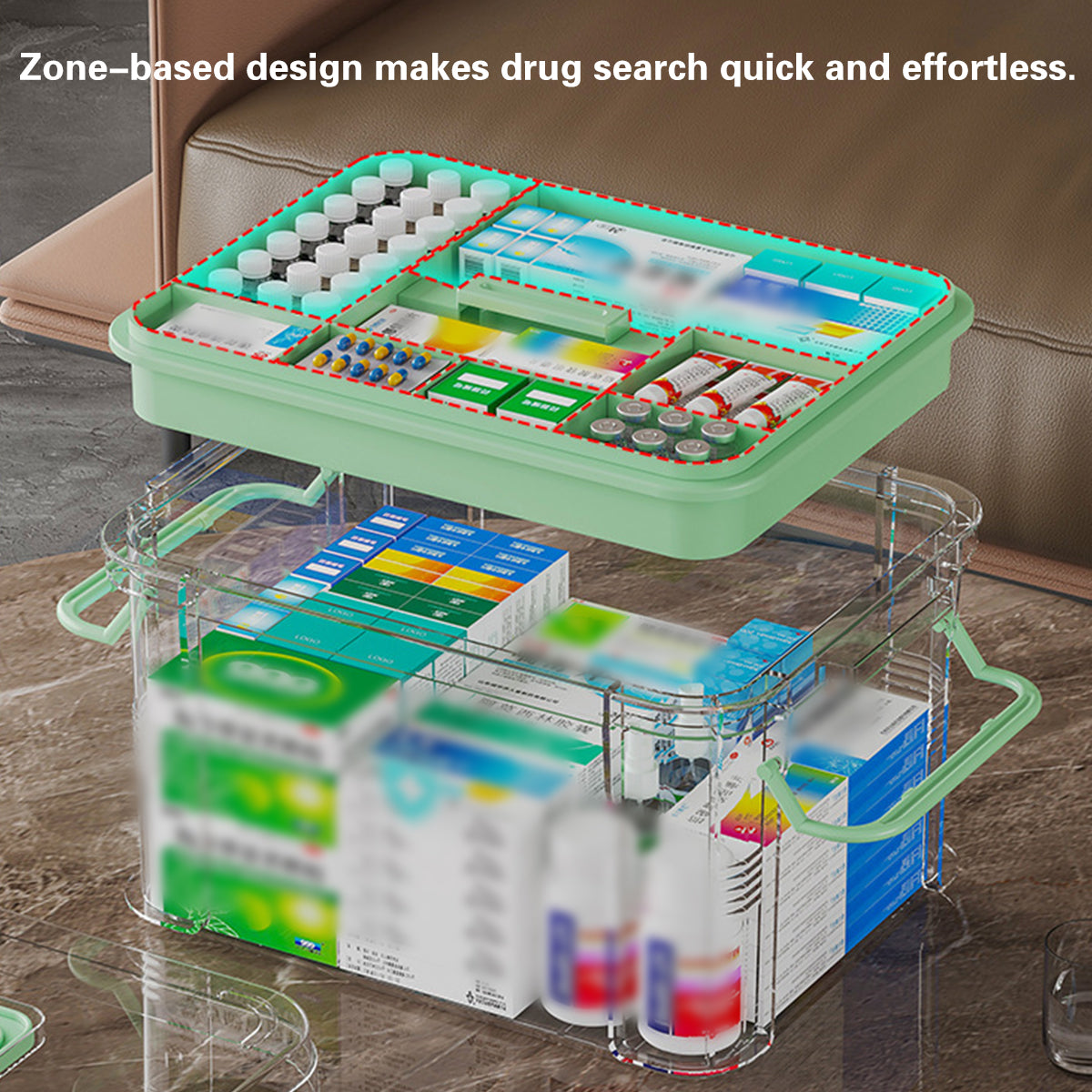 Transparent Medicine Cabinet with Dividers 2 Sizes