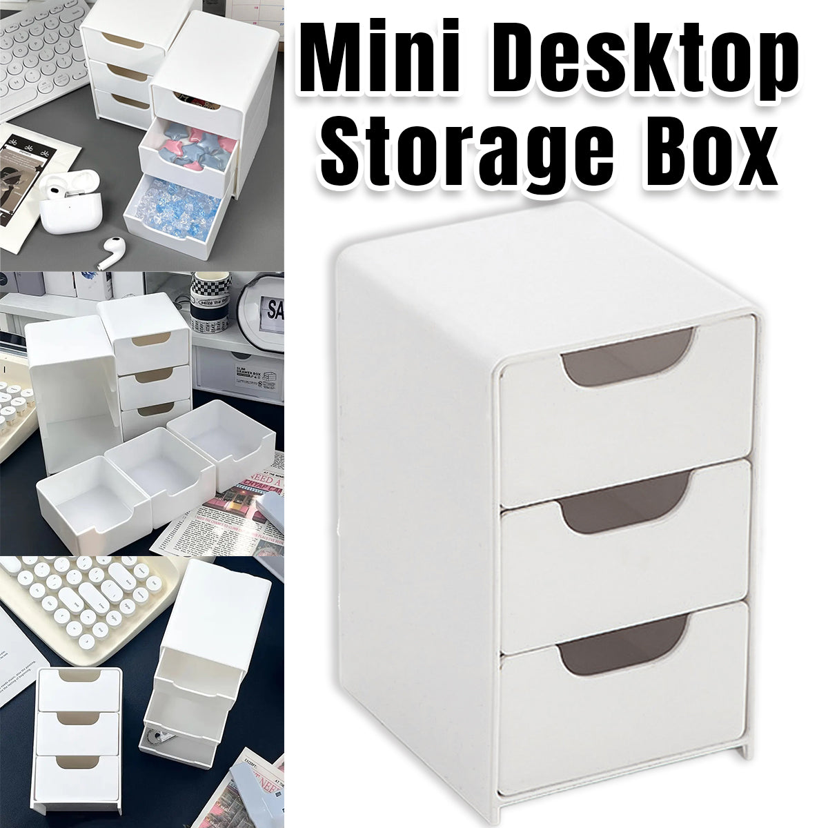 Mini Desktop Organiser Box 3-Layer Plastic Drawer Unit