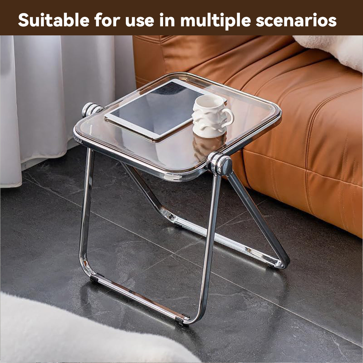 Foldable Transparent Coffee Table with PET Top