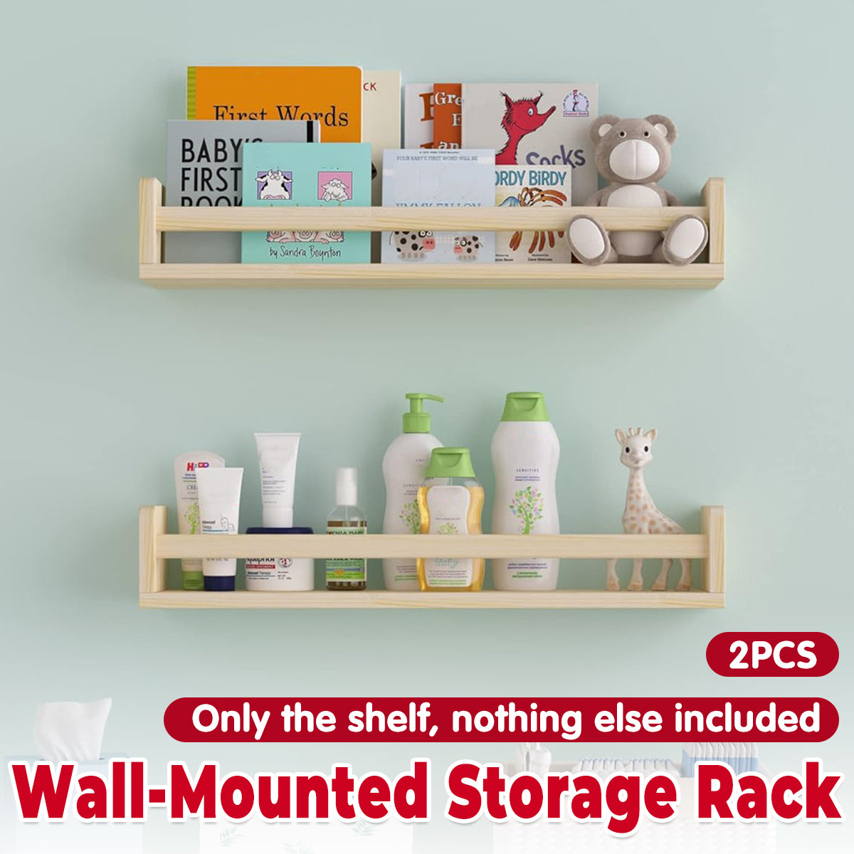 2 Pcs Solid Wood Wall Mounted Ledge Shelf