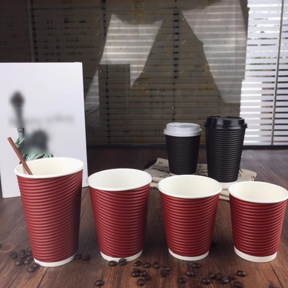 50 Sets Corrugated Paper Cups with Lids 4 Sizes