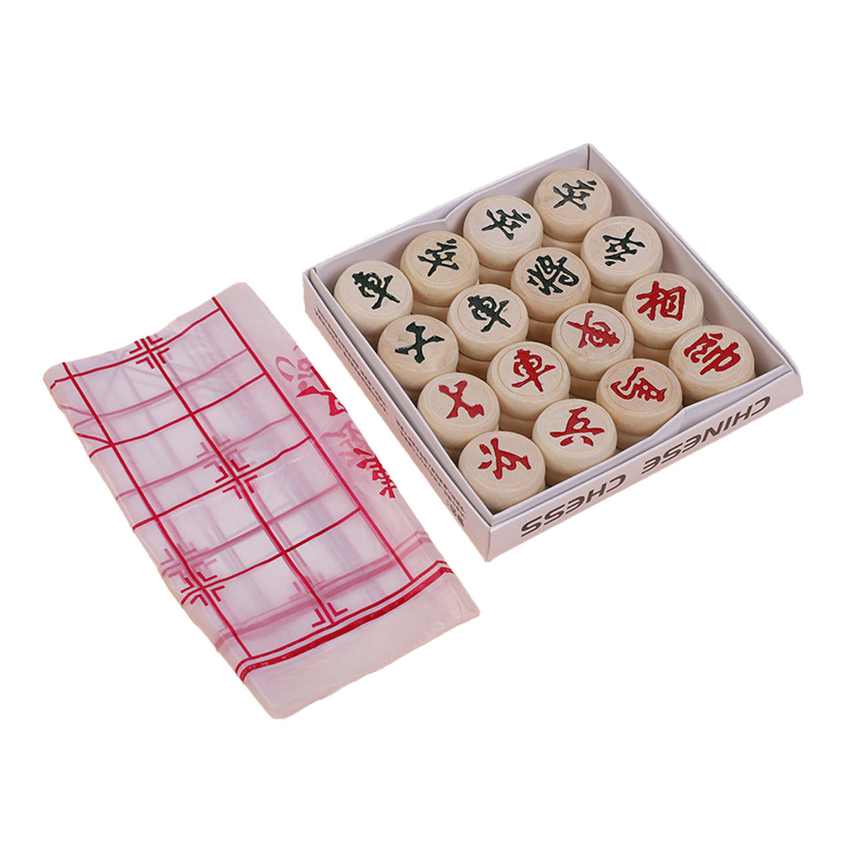 Birch Wood Chinese Chess Set with Board 32 Pieces