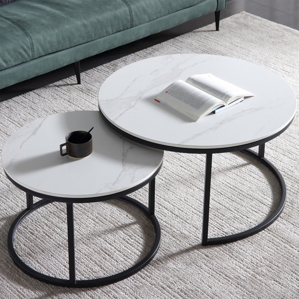 2-Piece Round Nesting Coffee Table Modern Living Room