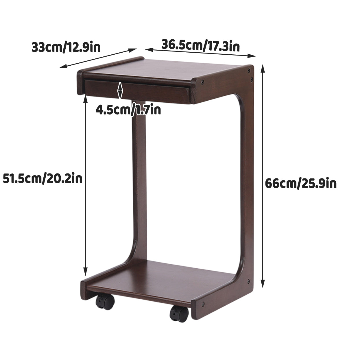 Solid Wood Rolling Coffee Table with Wheels 2-Tier Design