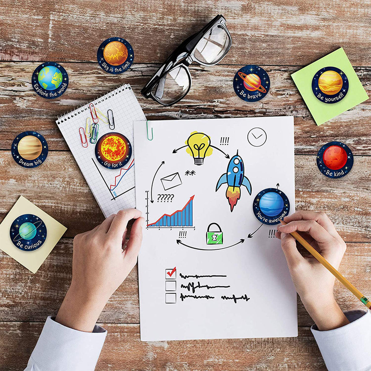 2 Rolls Kids Decorative Sticker Labels Space Planet Designs