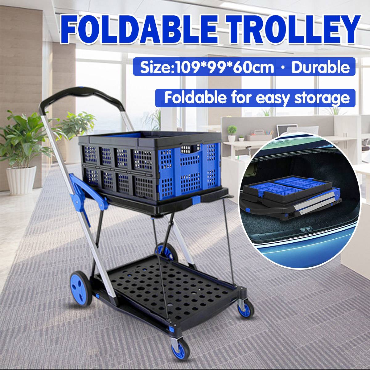 2-Tier Foldable Storage Trolley Cart