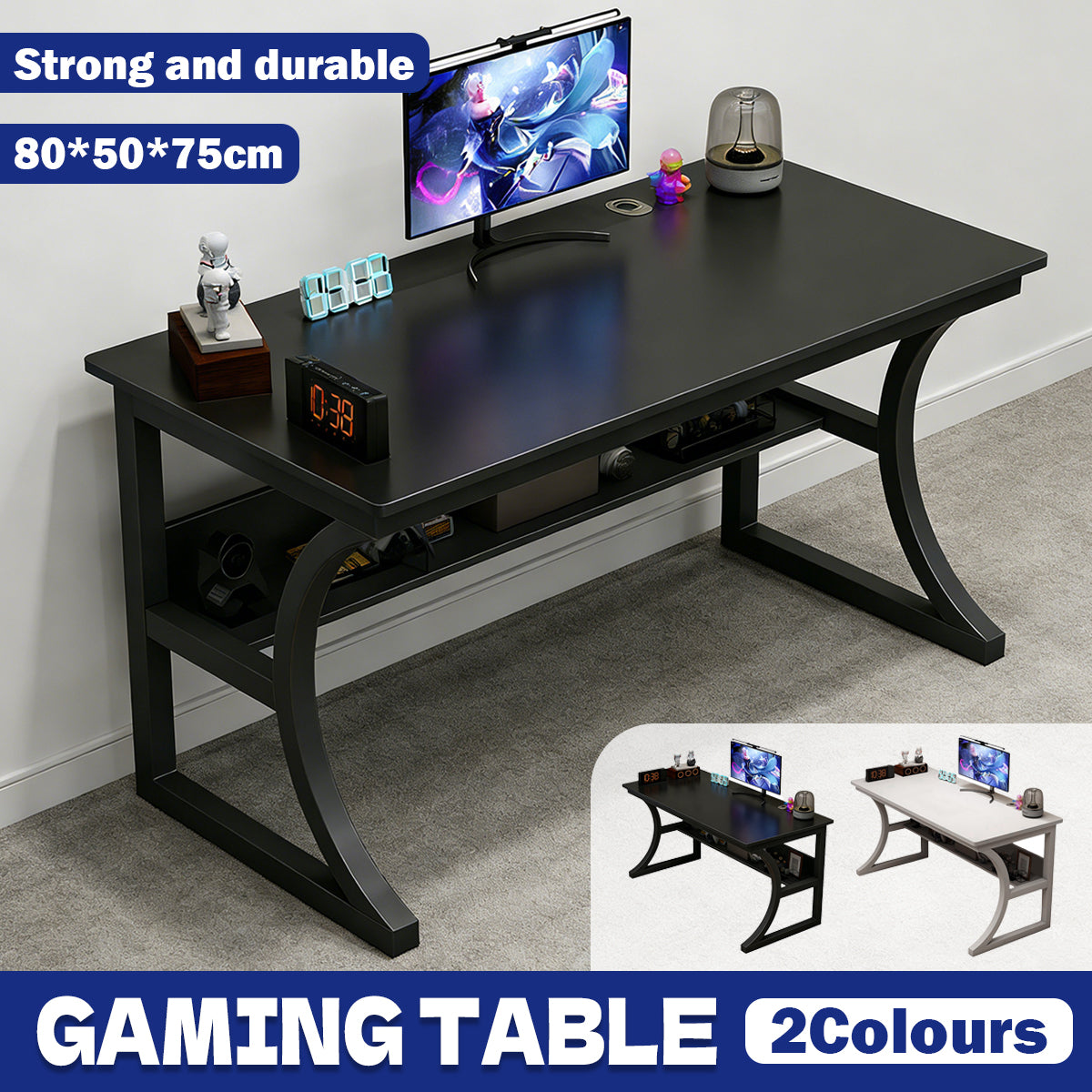Desktop Computer Table with Open Shelf and C-Frame