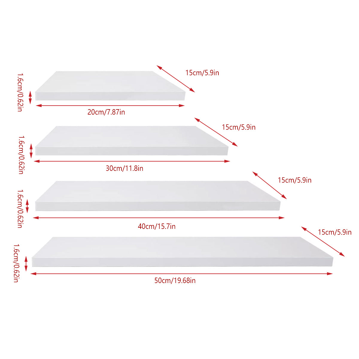 4 Pcs Wooden Floating Wall Shelves White Decorative Set