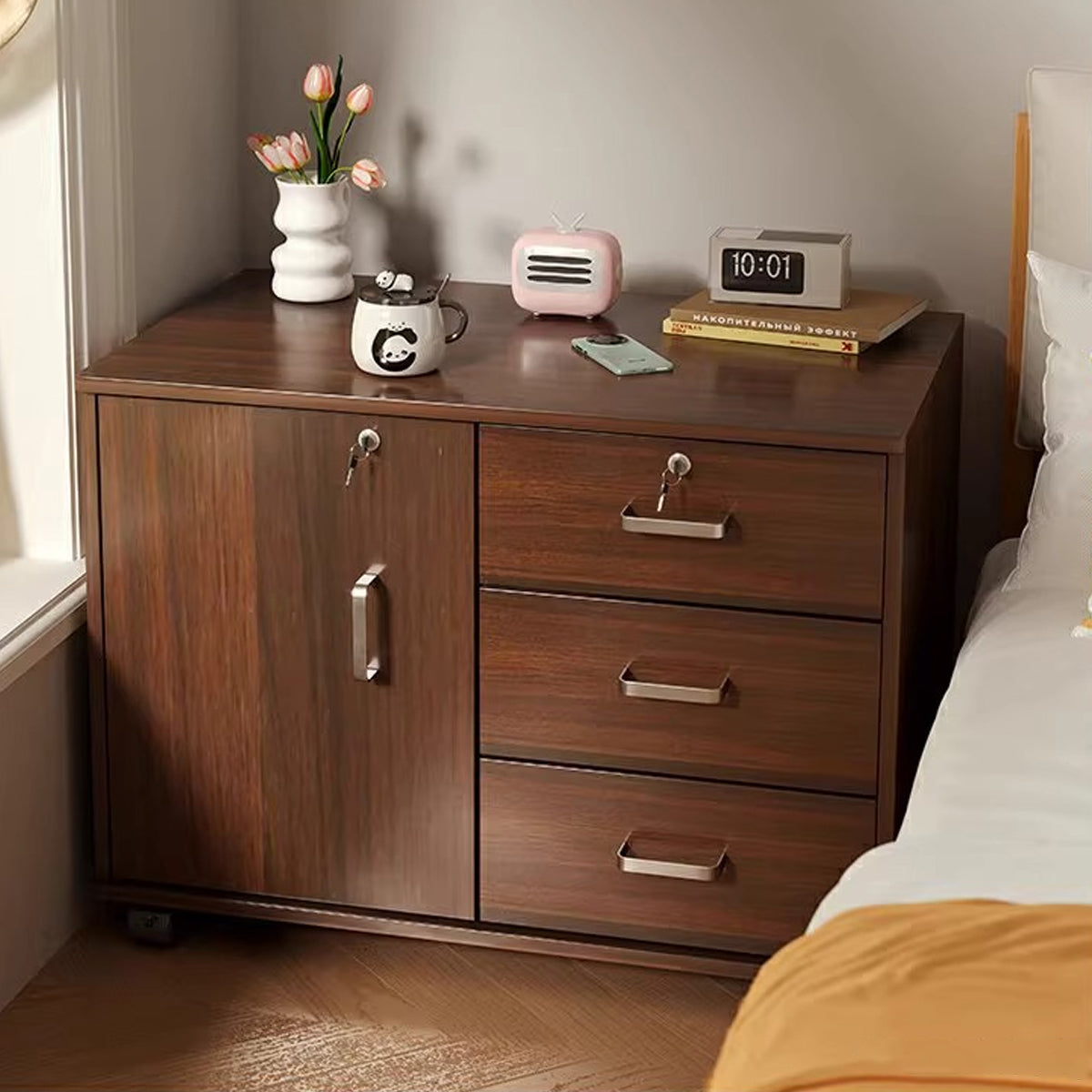 Lockable Movable Filing Cabinet with Wheels Large Capacity