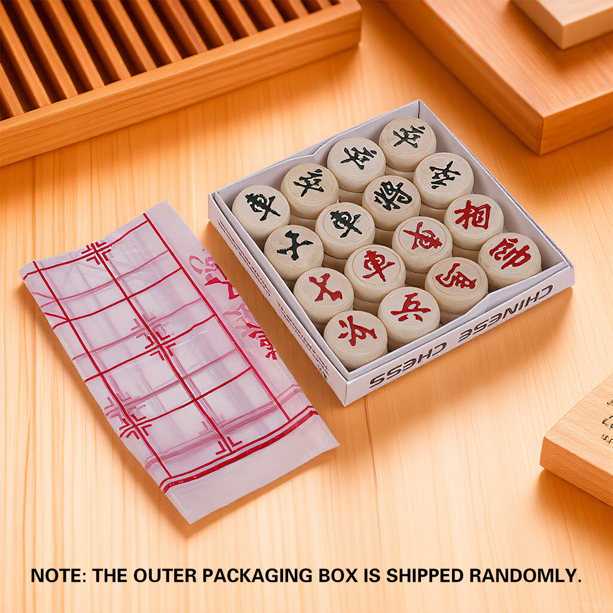 Birch Wood Chinese Chess Set with Board 32 Pieces