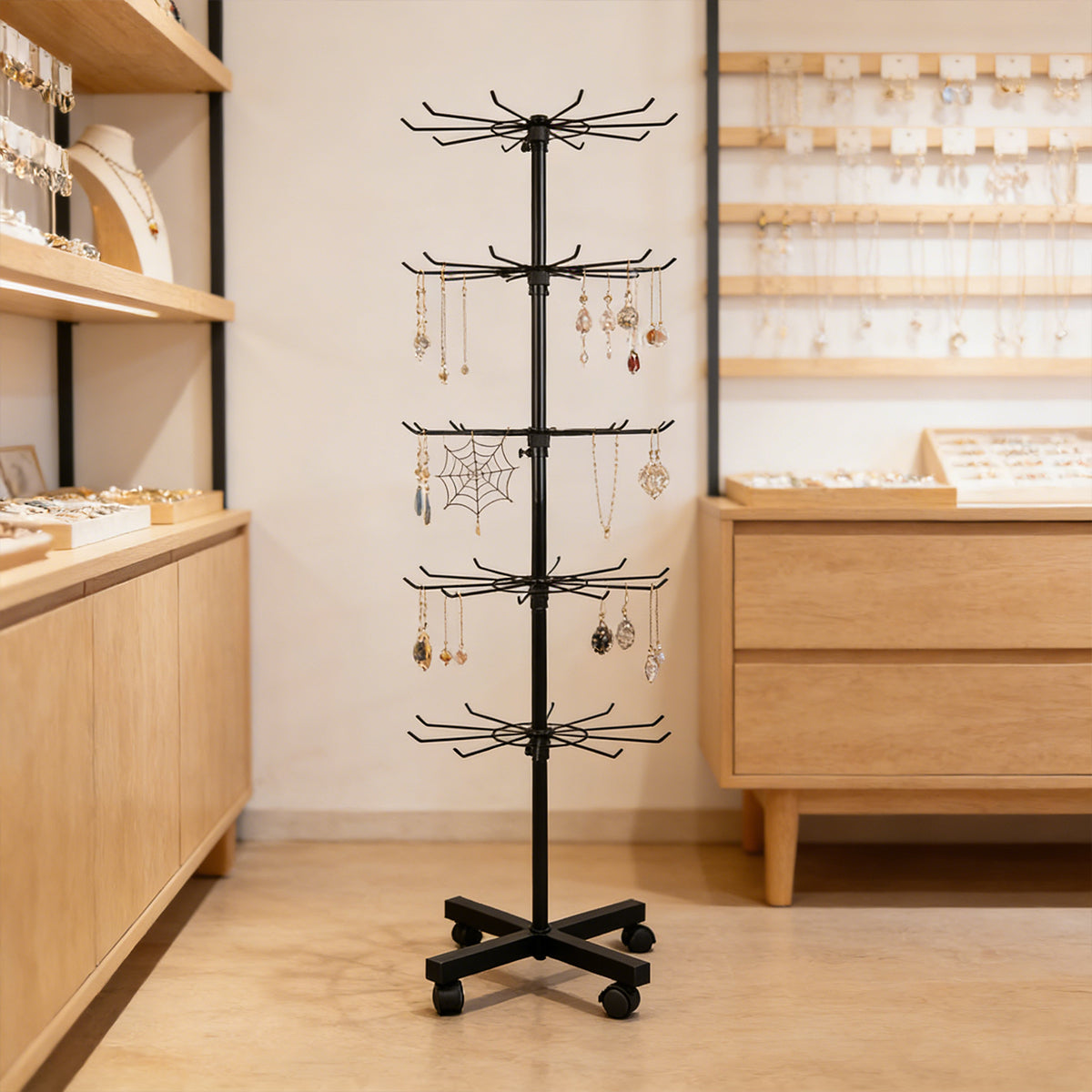 Rotating Jewellery Display Stand with Wheels