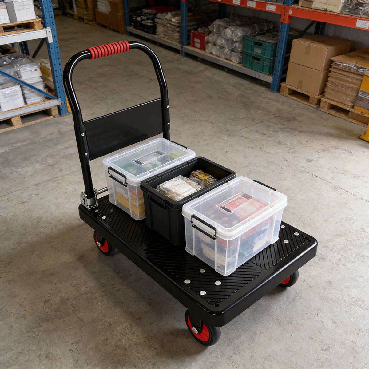 Folding Handle Flatbed Cart with 275kg Capacity