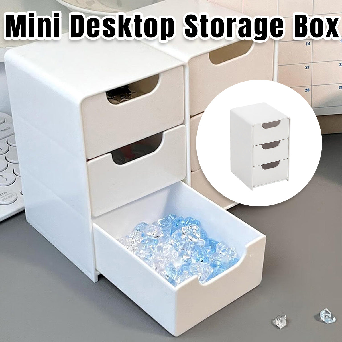 Mini Desktop Organiser Box 3-Layer Plastic Drawer Unit