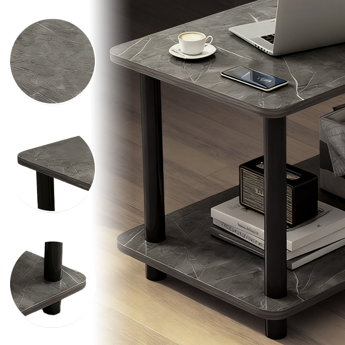 2-Tier Narrow Side Table with Storage Shelf and Space-Saving Design