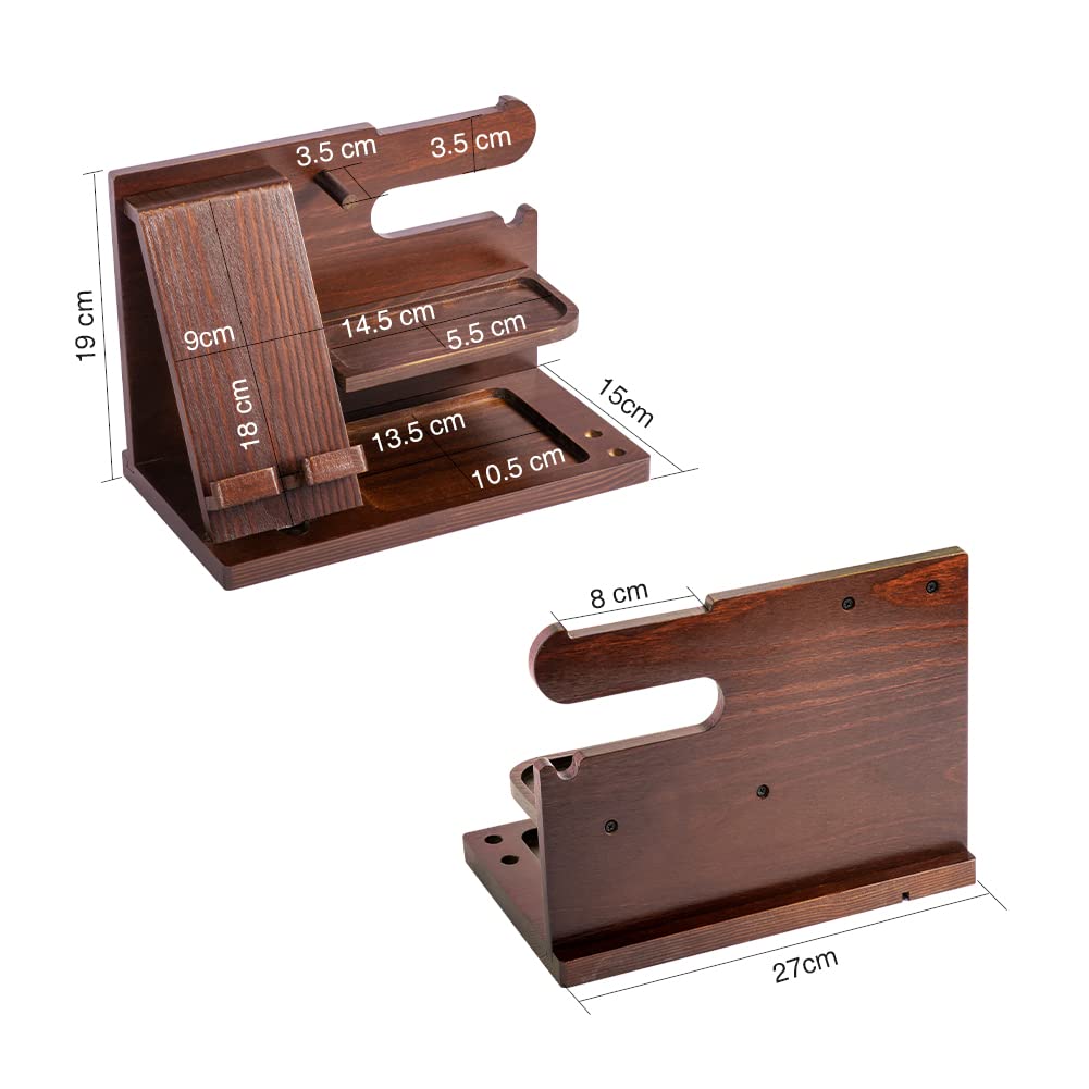 Wooden Mobile Phone Holder Desk Organiser with Storage Compartments