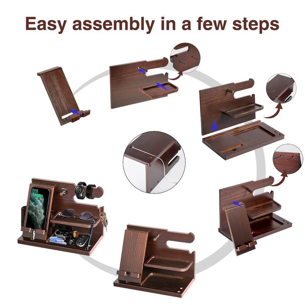 Wooden Mobile Phone Holder Desk Organiser with Storage Compartments