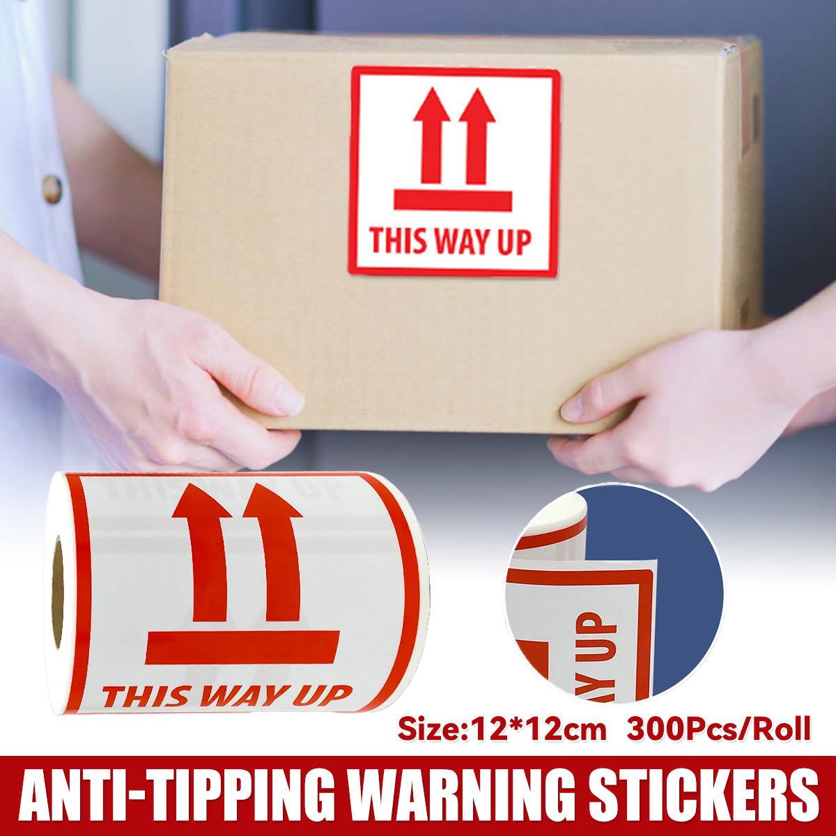 300pcs 12x12cm This Way Up Warning Sticker Roll