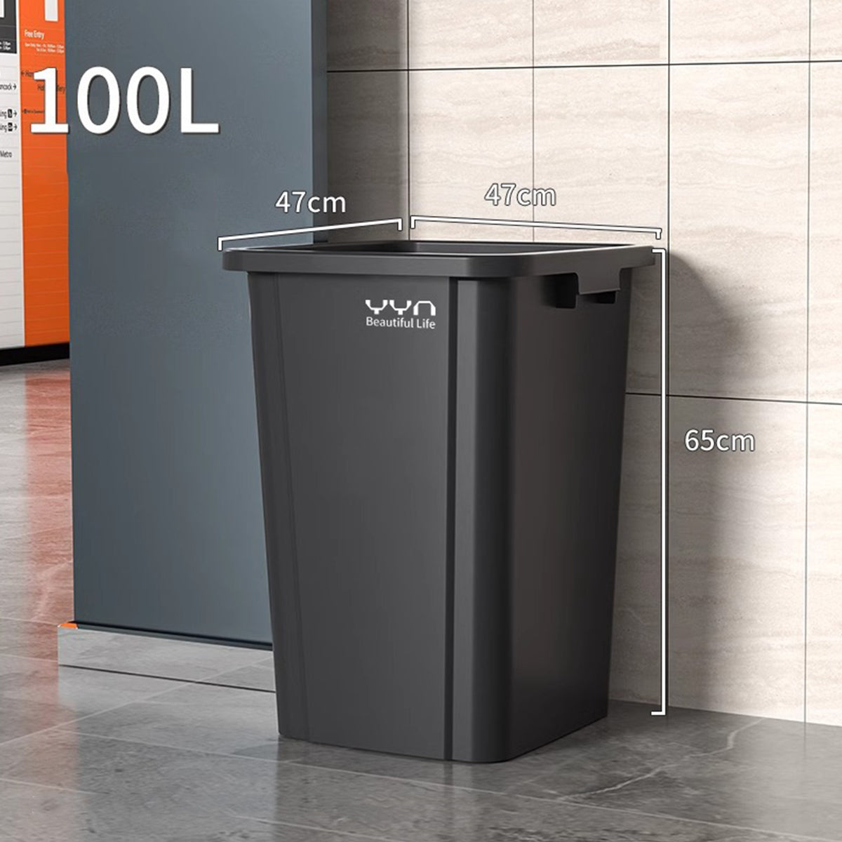 100L Square Trash Can with Handle and Lid Option