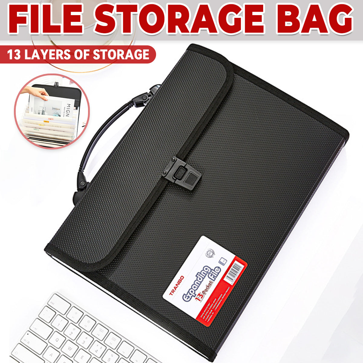 13 Layer File Bag Organizer Portable Handheld Document Case