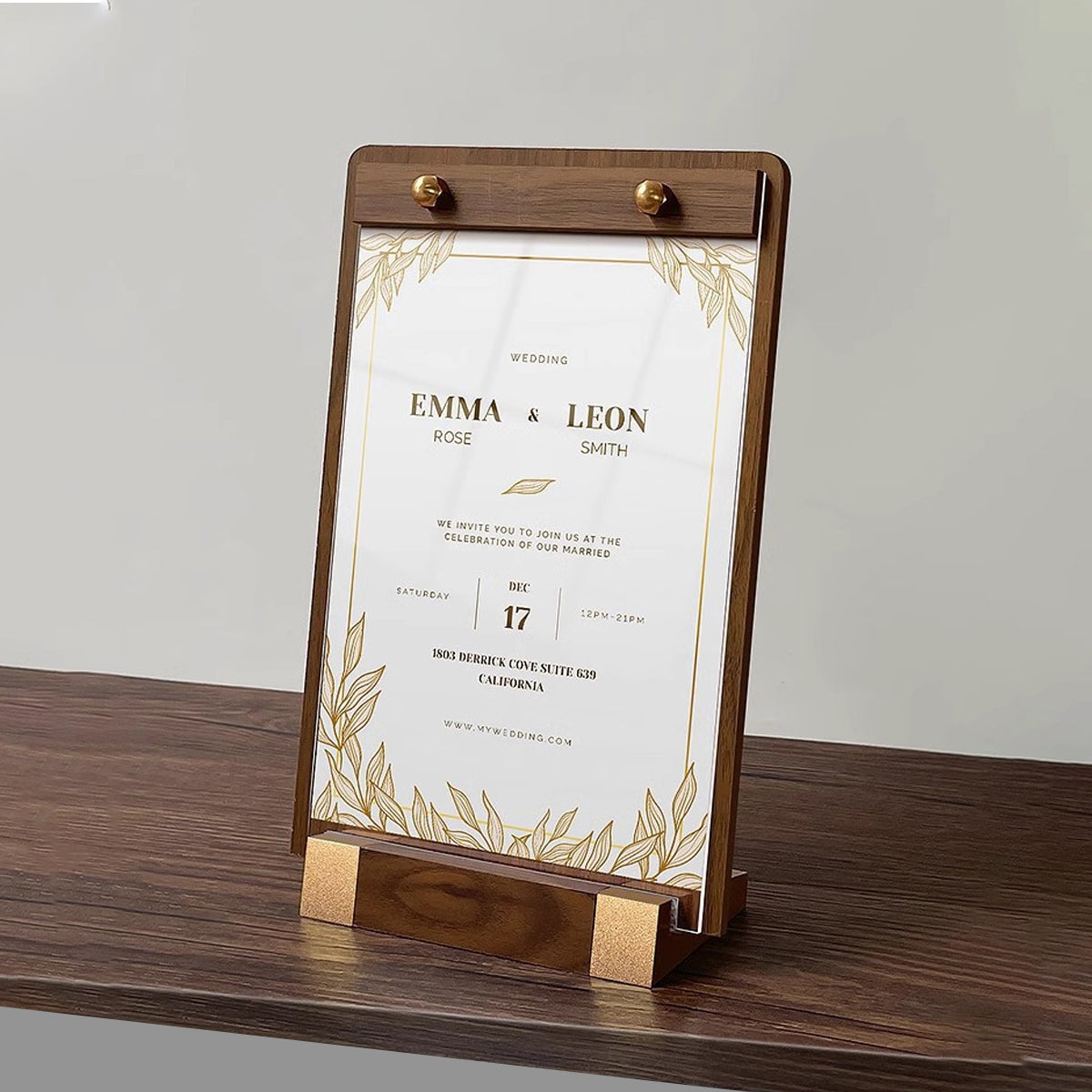2 Pcs A4 Walnut Acrylic Desktop Display Stand