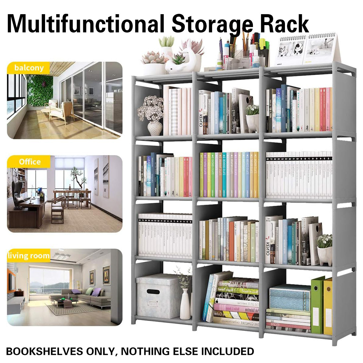 Bookshelf Storage Cabinet Steel Frame 9 or 12 Compartments